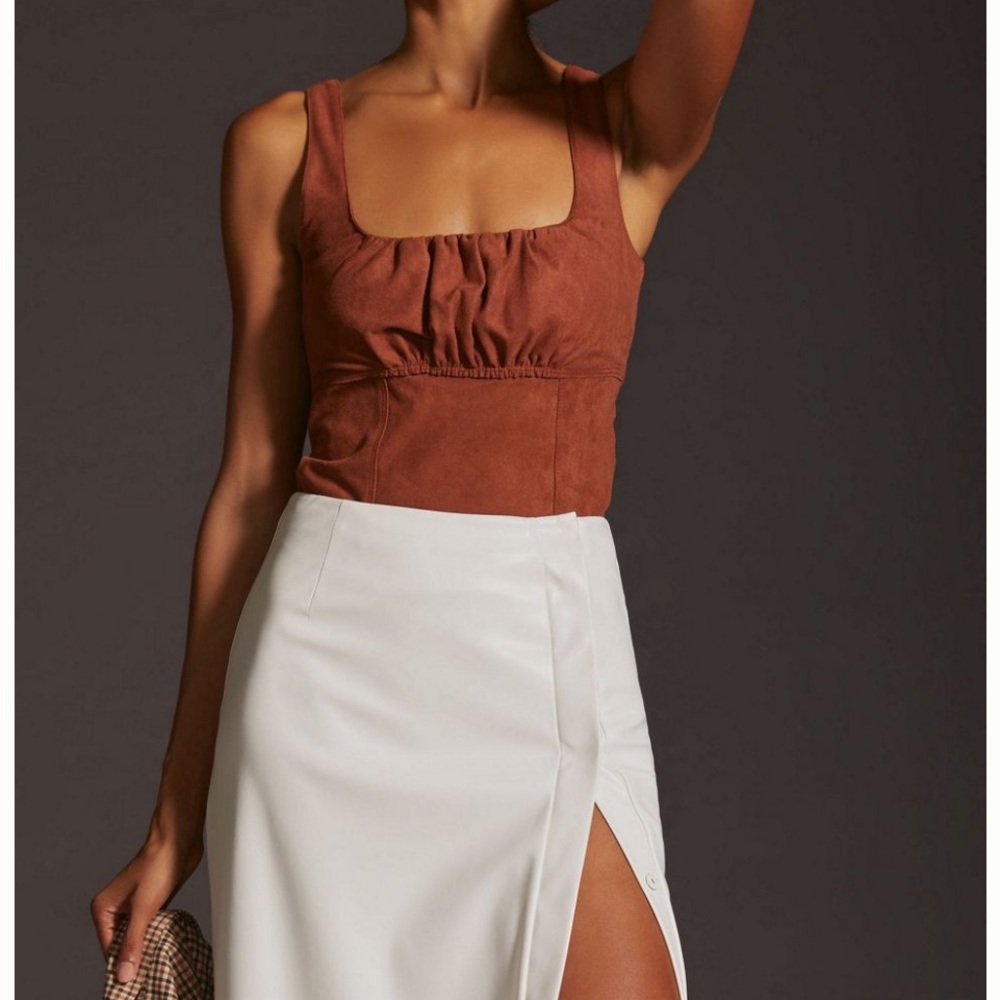 Pilcro Rust Suede Ruched Square-Neck Crop Top